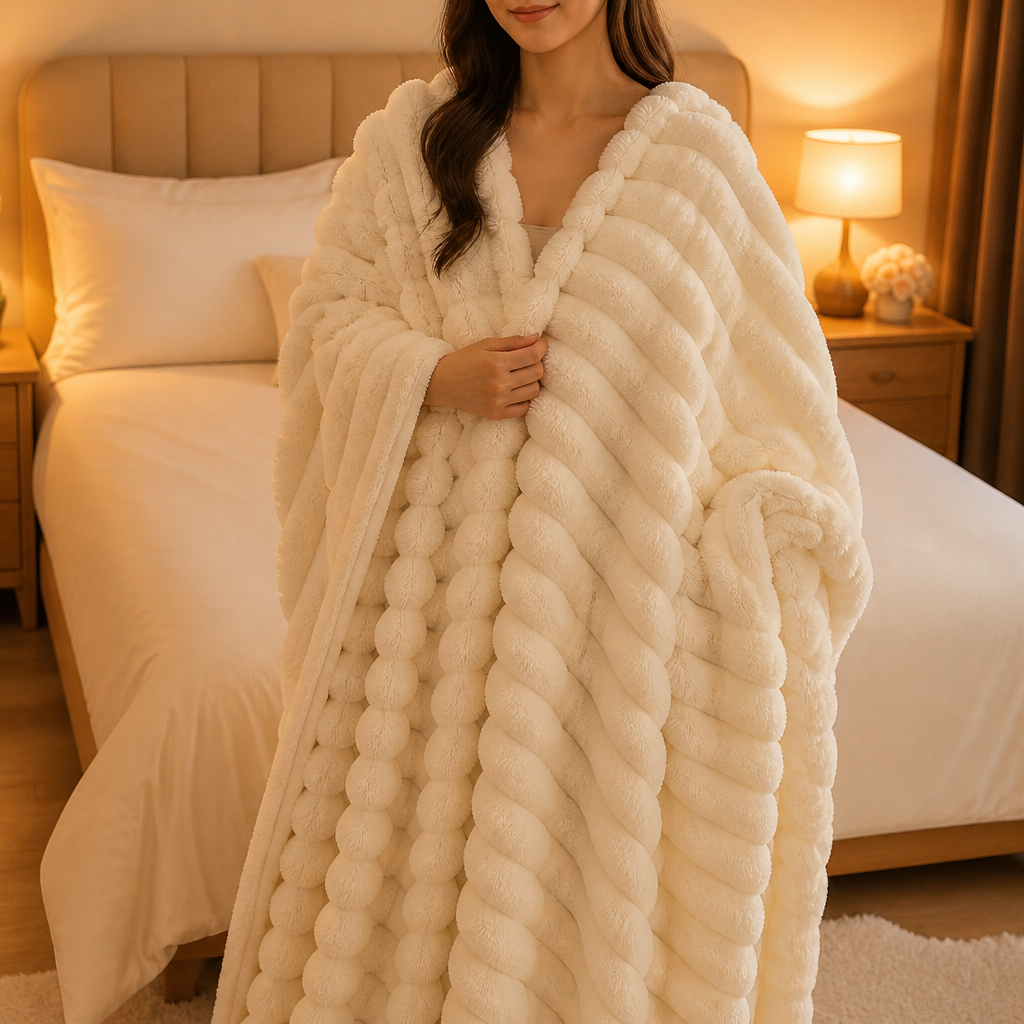 Cosycombe™ Two-Tone Reversible Plush Blanket – Fluffy Plush Meets Silky Velour