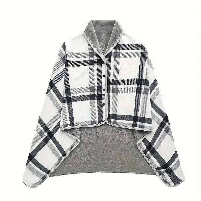 Cosycombe™ Wearable Check Blanket with Snaps – Poncho, Cape or Wrap