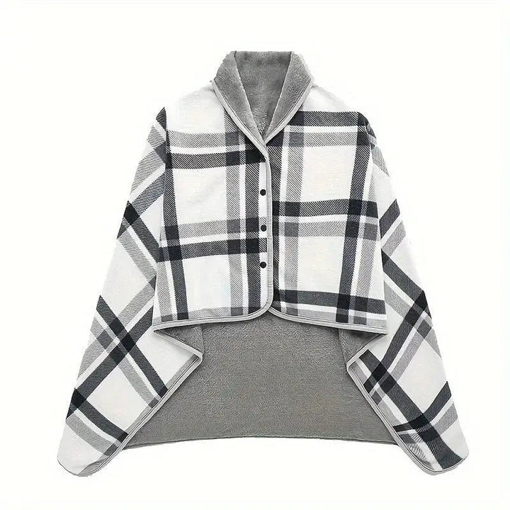 Cosycombe™ Wearable Check Blanket with Snaps – Poncho, Cape or Wrap