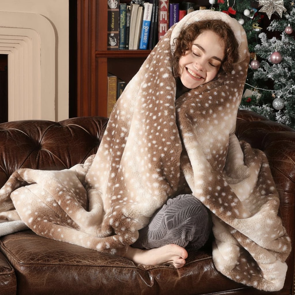 Cosycombe™ Reversible Plush Throw With Deer Motif for Cosy Evenings